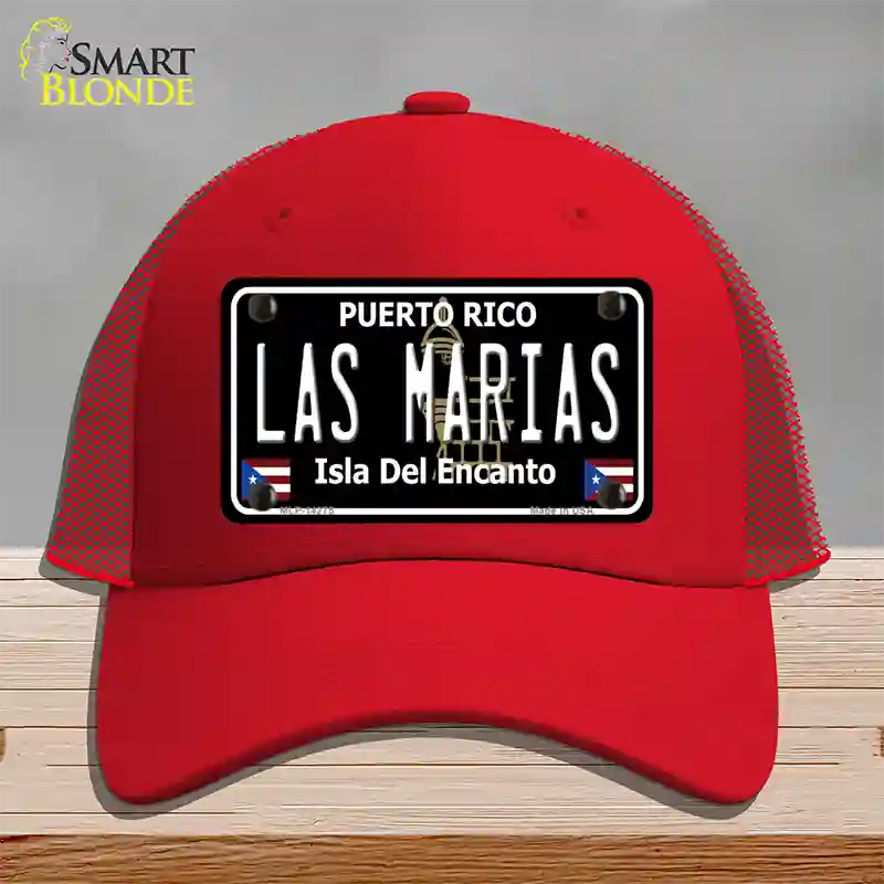 Las Marias Puerto Rico Black Novelty License Plate Hat Mesh / Red