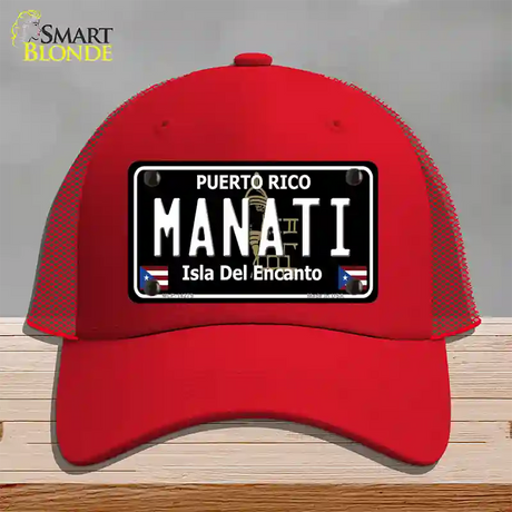 Manati Puerto Rico Black Novelty License Plate Hat Mesh / Red