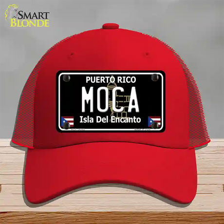 Moca Puerto Rico Black Novelty License Plate Hat Mesh / Red