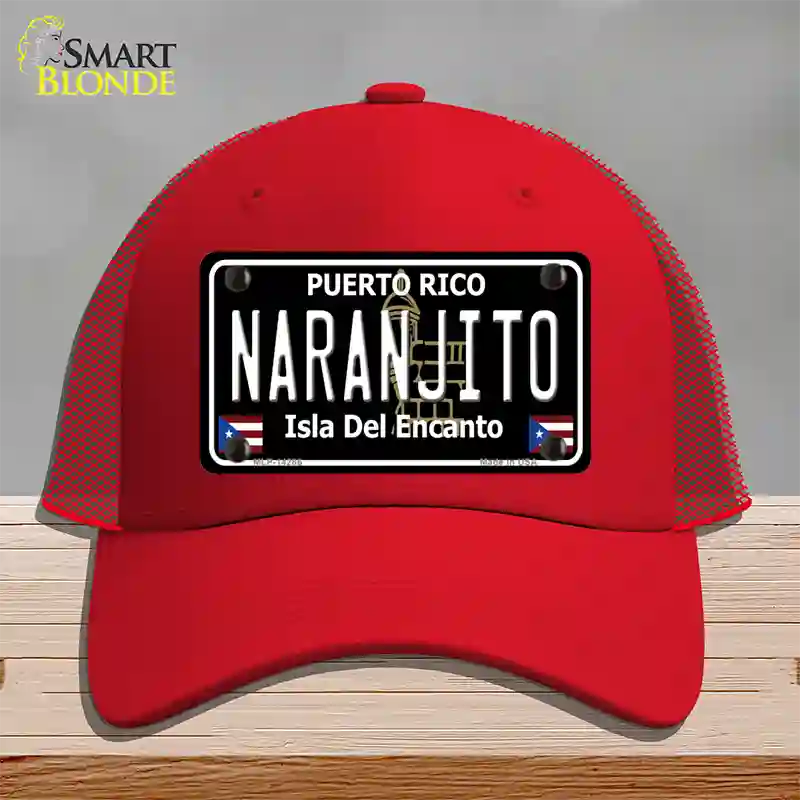 Naranjito Puerto Rico Black Novelty License Plate Hat Mesh / Red