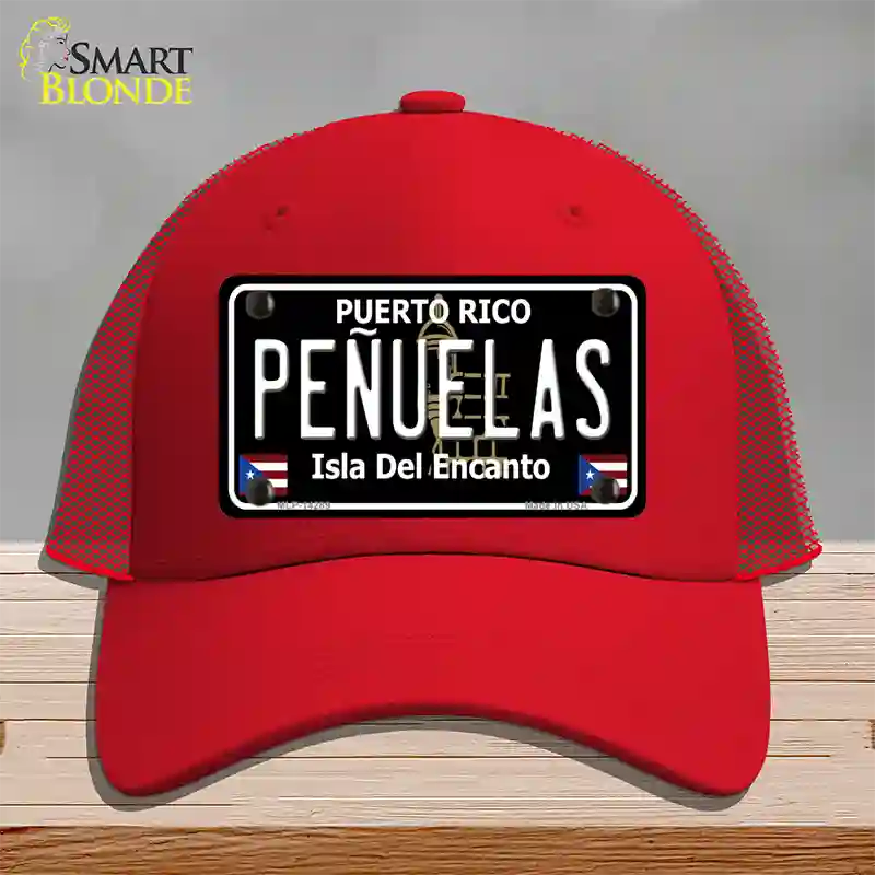 Penuelas Puerto Rico Black Novelty License Plate Hat Mesh / Red