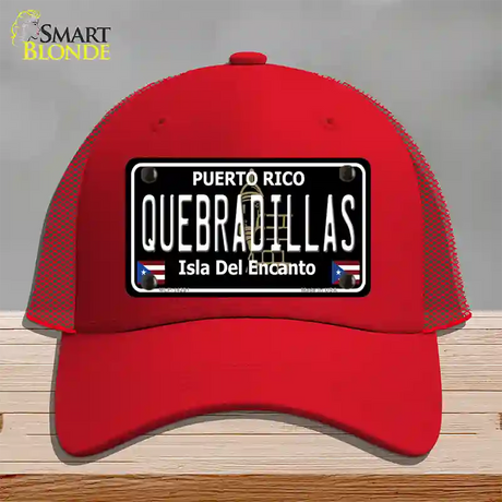 Quebradillas Puerto Rico Black Novelty License Plate Hat Mesh / Red