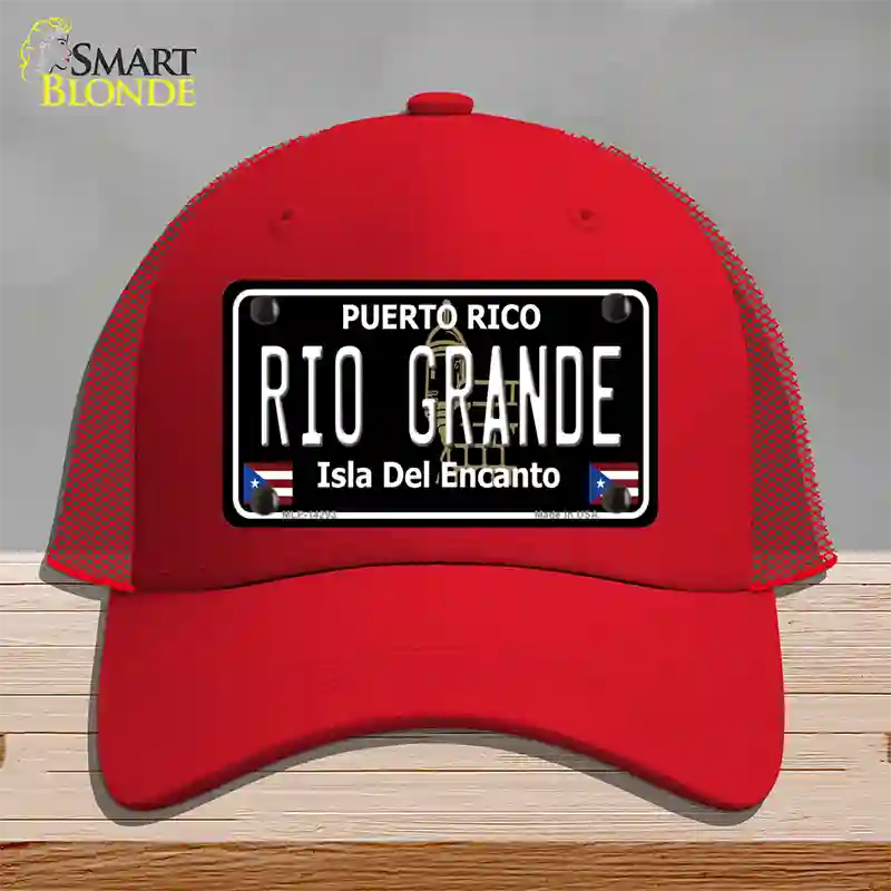 Rio Grande Puerto Rico Black Novelty License Plate Hat Mesh / Red