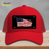 Waving American Flag Black Novelty License Plate Hat Mesh / Red