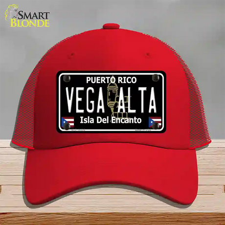 Vega Alta Puerto Rico Black Novelty License Plate Hat Mesh / Red