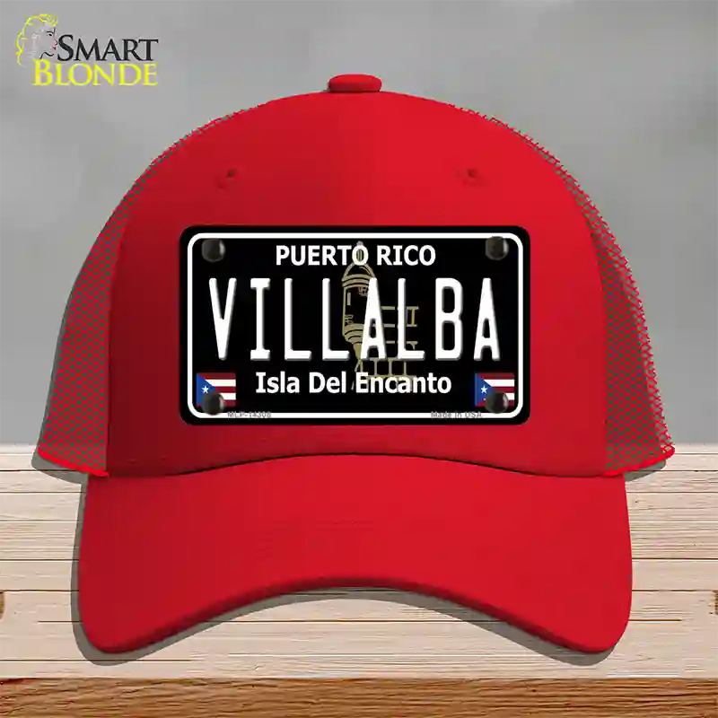 Villalba Puerto Rico Black Novelty License Plate Hat Mesh / Red