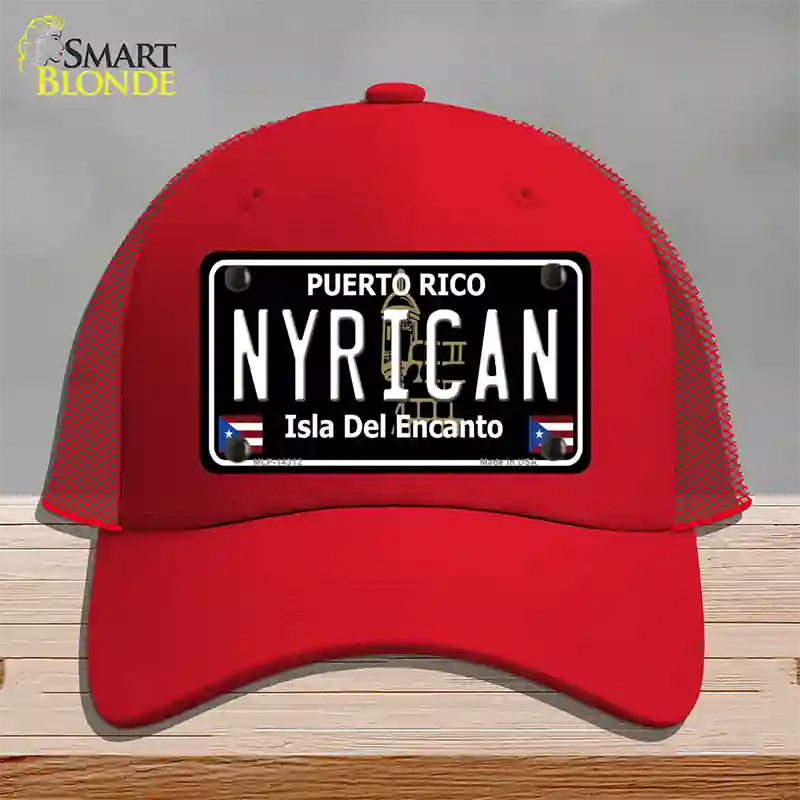 Nyrican Puerto Rico Black Novelty License Plate Hat Mesh / Red