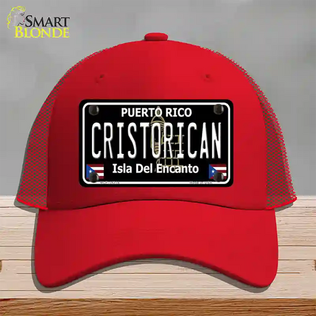 Cristorican Puerto Rico Black Novelty License Plate Hat Mesh / Red