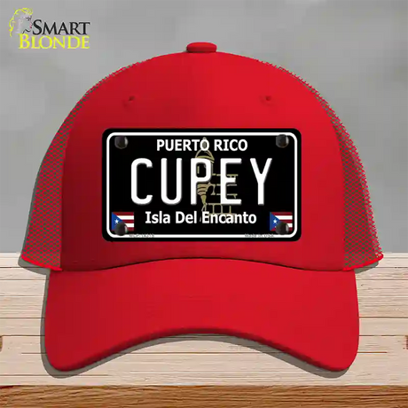 Cupey Puerto Rico Black Novelty License Plate Hat Mesh / Red