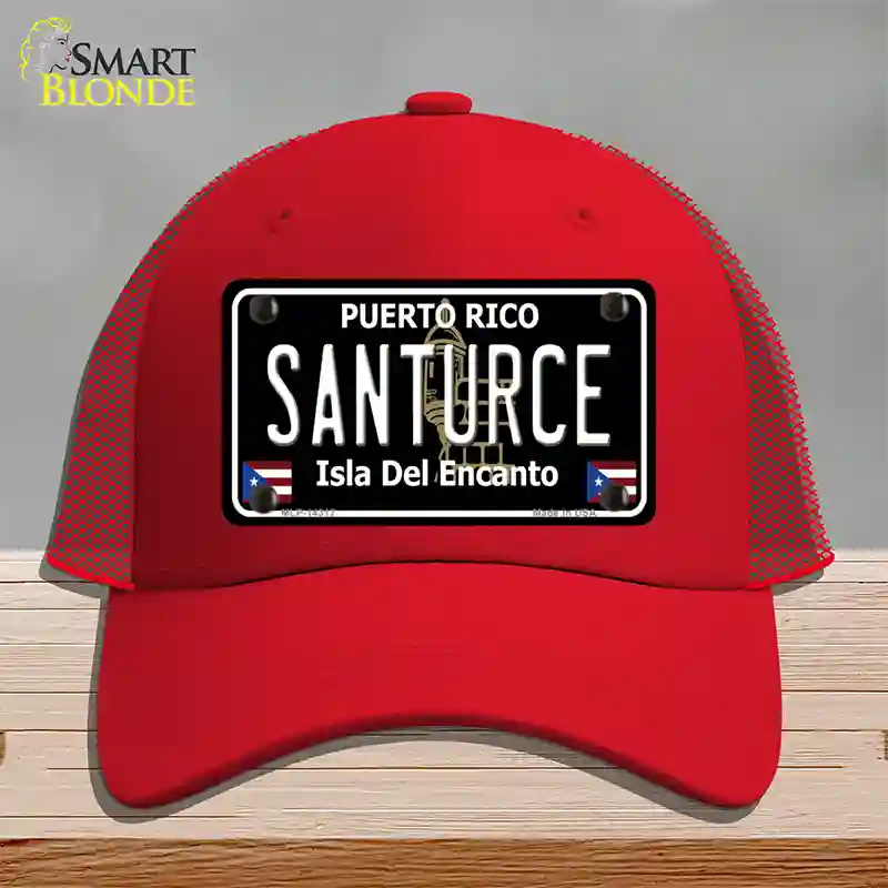 Santurce Puerto Rico Black Novelty License Plate Hat Mesh / Red