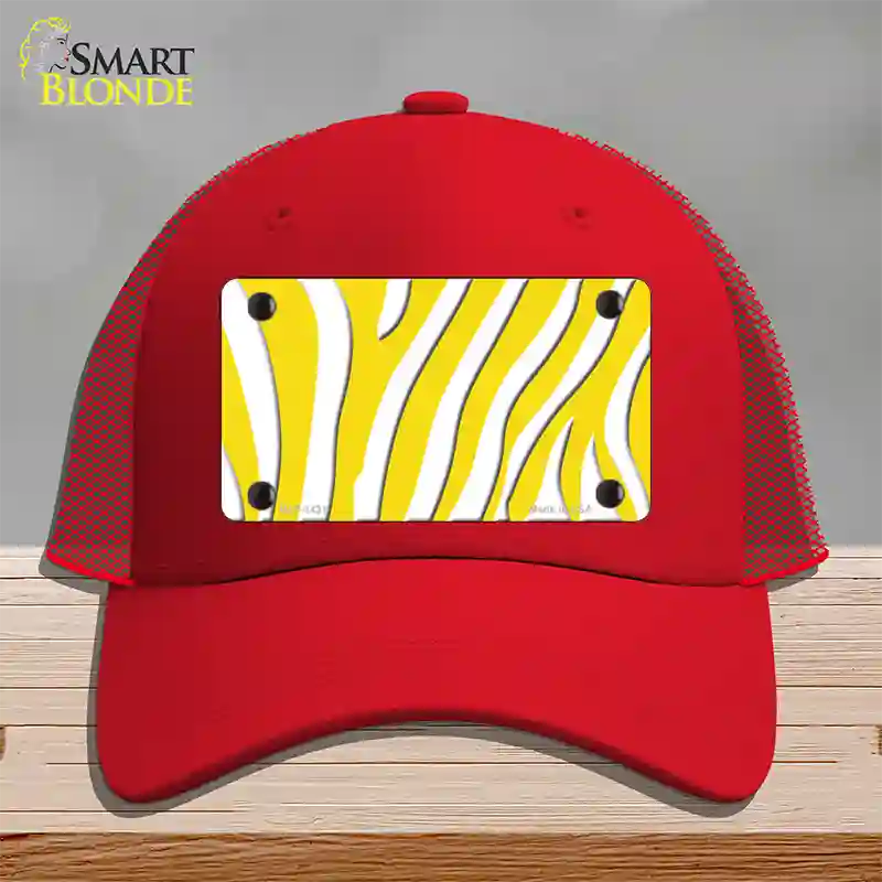 Yellow White Zebra Novelty License Plate Hat Mesh / Red