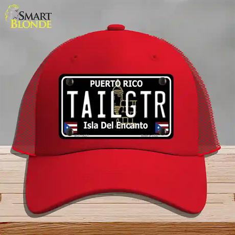 Tailgtr Puerto Rico Black Novelty License Plate Hat Mesh / Red