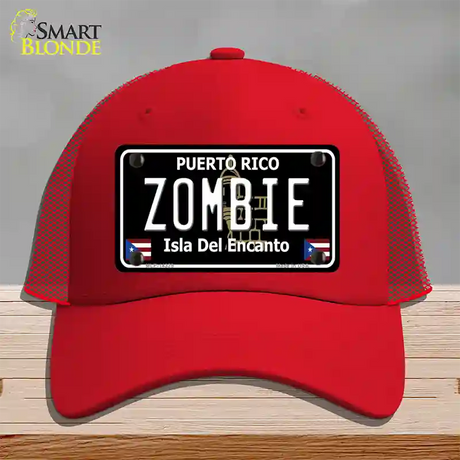 Zombie Puerto Rico Black Novelty License Plate Hat Mesh / Red