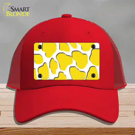 Yellow White Giraffe Novelty License Plate Hat Mesh / Red