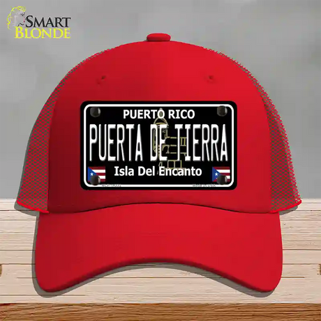 Puerta De Tierra Puerto Rico Black Novelty License Plate Hat Mesh / Red