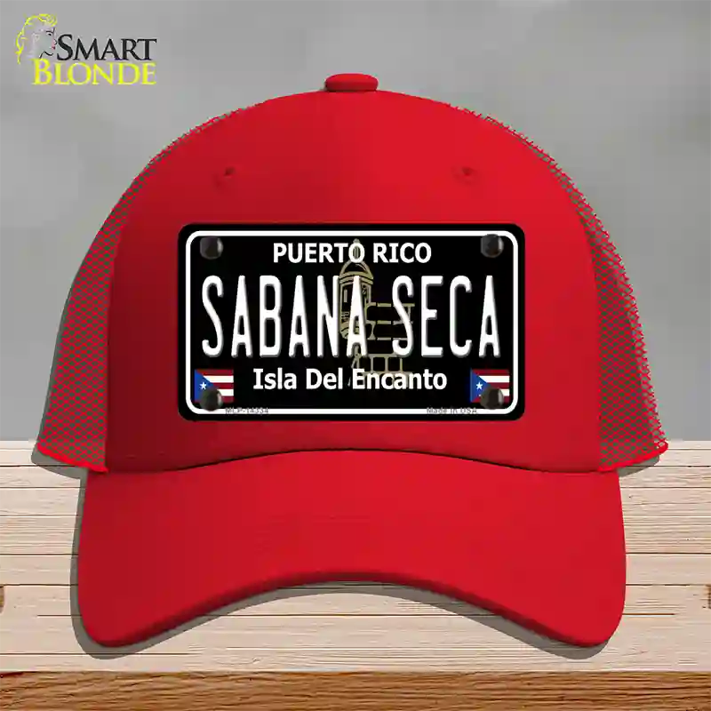 Sabana Seca Puerto Rico Black Novelty License Plate Hat Mesh / Red