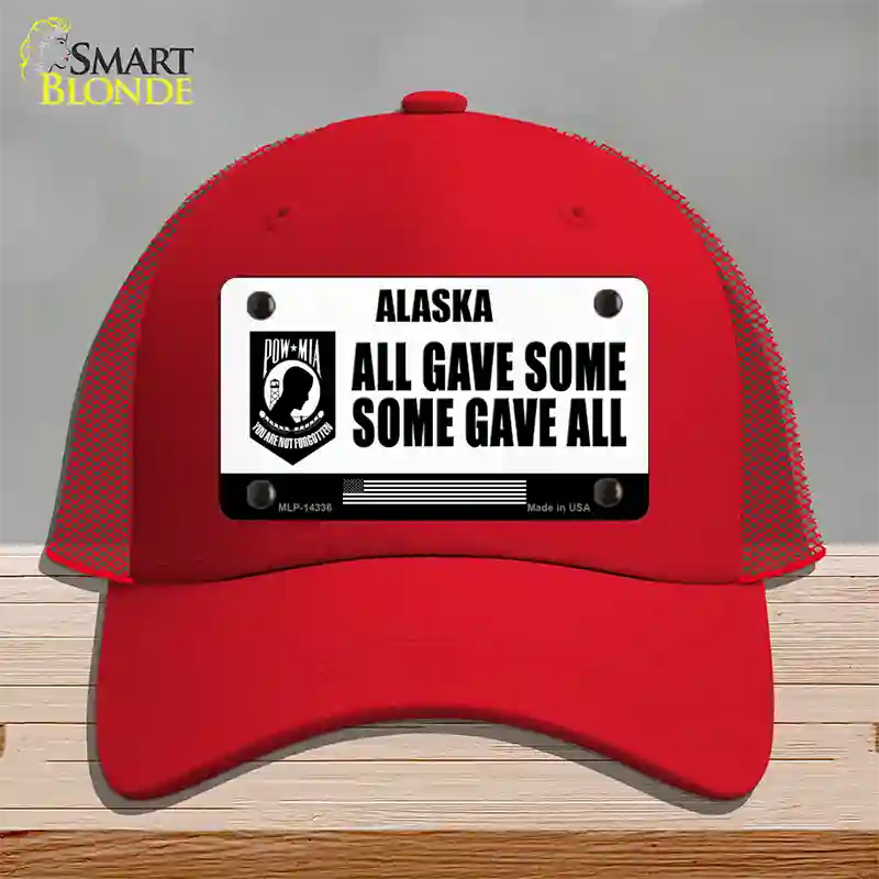 Alaska POW MIA Some Gave All Novelty License Plate Hat Mesh / Red