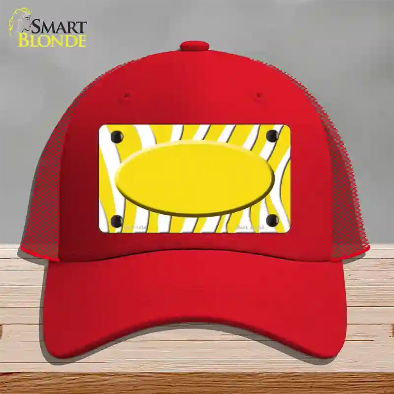 Yellow White Zebra Yellow Center Oval Novelty License Plate Hat Mesh / Red