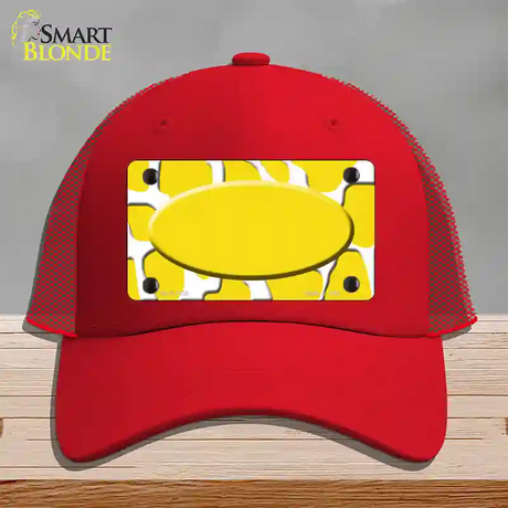 Yellow White Giraffe Yellow Center Oval Novelty License Plate Hat Mesh / Red