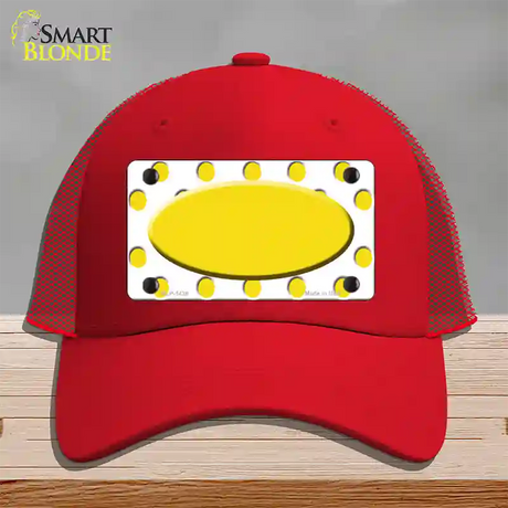 Yellow White Polka Dot Yellow Center Oval Novelty License Plate Hat Mesh / Red