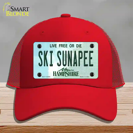 Ski Sunapee New Hampshire Novelty License Plate Hat Mesh / Red