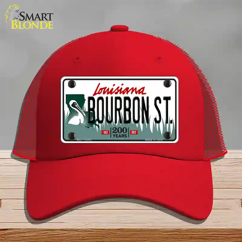 Bourbon St Louisiana Novelty License Plate Hat Mesh / Red