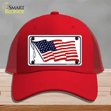 American Flag Waving White Novelty License Plate Hat Mesh / Red