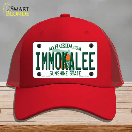 Immokalee Florida Novelty License Plate Hat Mesh / Red