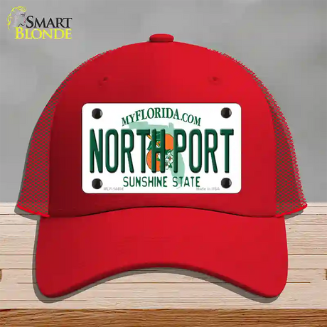 North Port Florida Novelty License Plate Hat Mesh / Red