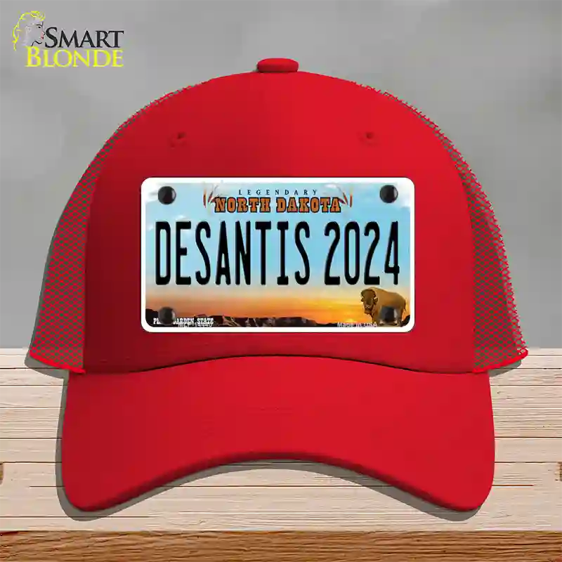 Desantis 2024 North Dakota Novelty License Plate Hat Mesh / Red