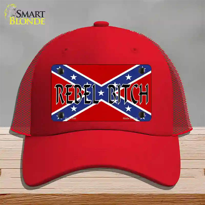 Rebel Bitch Novelty License Plate Hat Mesh / Red