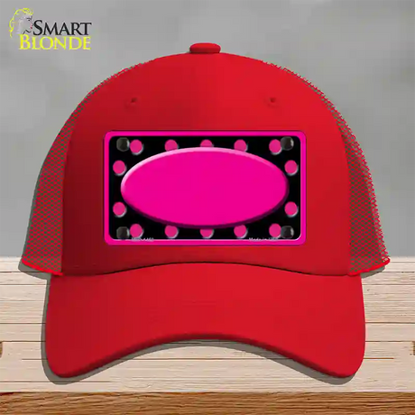 Pink Black Polka Dots Pink Frame And Center Oval Novelty License Plate Hat Mesh / Red