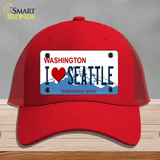 I Love Seattle Washington Novelty License Plate Hat Mesh / Red