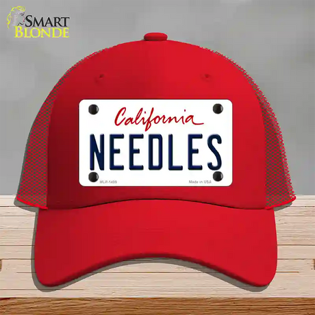 Needles California Novelty License Plate Hat Mesh / Red