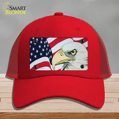 American Flag With Eagle Novelty License Plate Hat Mesh / Red