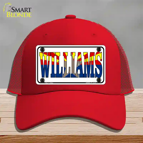 Williams Arizona Flag White Novelty License Plate Hat Mesh / Red