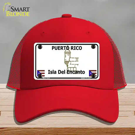 Puerto Rico Novelty License Plate Hat Mesh / Red