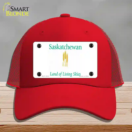 Saskatchewan Novelty License Plate Hat Mesh / Red