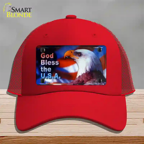 God Bless USA Eagle Novelty License Plate Hat Mesh / Red