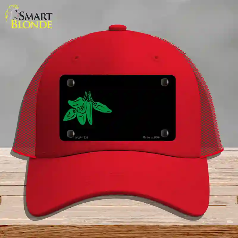 Green Chili Offset Novelty License Plate Hat Mesh / Red