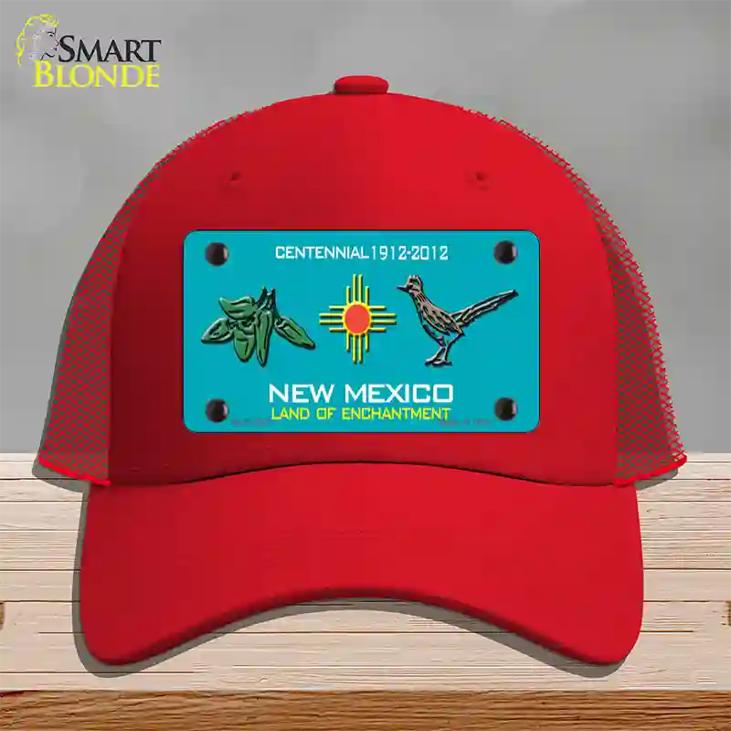 Green Chili & Road Runner New Mexico Novelty License Plate Hat Mesh / Red