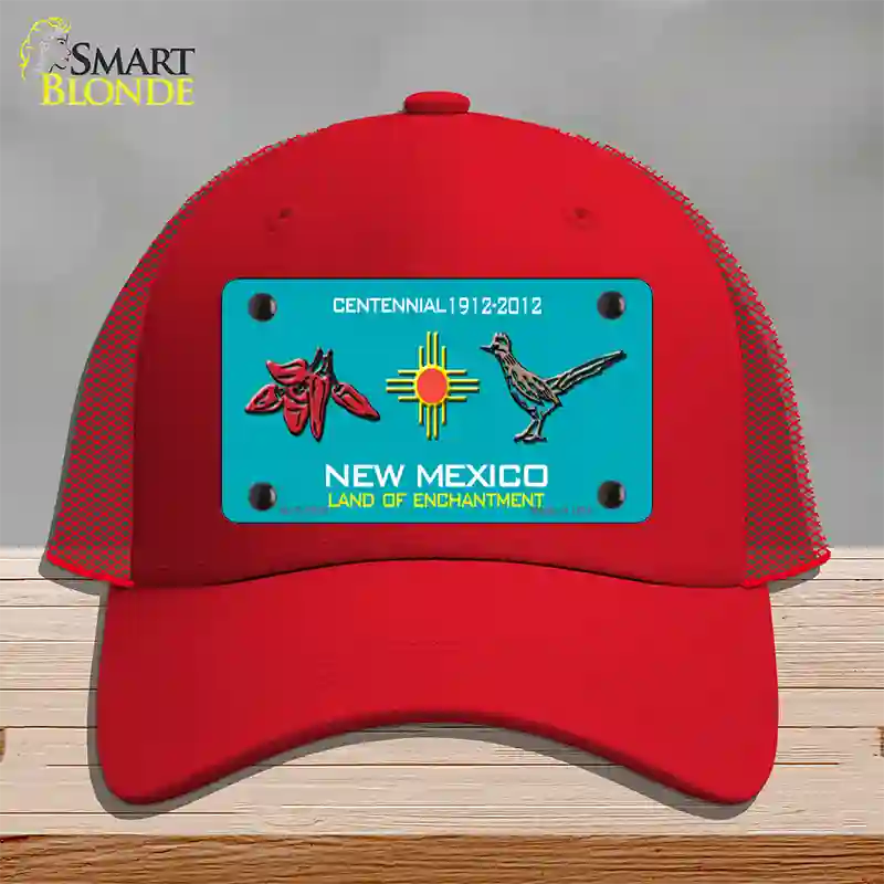 Red Chili & Road Runner New Mexico Teal Novelty License Plate Hat Mesh / Red