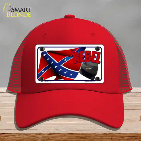 Rebel Cap And Flag Novelty License Plate Hat Mesh / Red