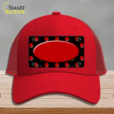 Red Black Polka Dot Red Center Oval Novelty License Plate Hat Mesh / Red