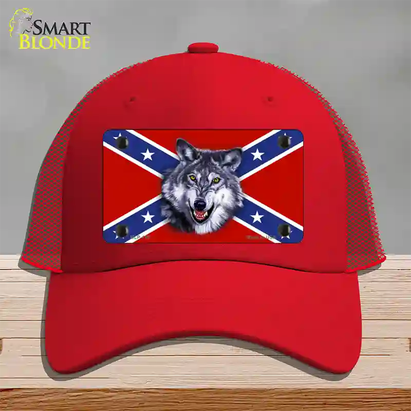 Confederate Flag Wolf Novelty License Plate Hat Mesh / Red