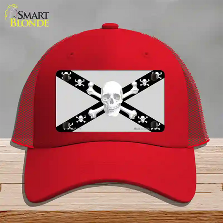 Skull Black & Silver Novelty License Plate Hat Mesh / Red