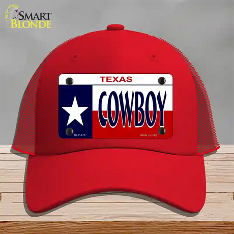 Cowboy Texas Novelty License Plate Hat Mesh / Red