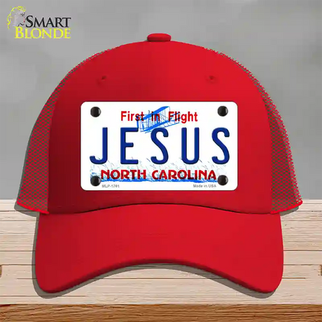 Jesus North Carolina Novelty License Plate Hat Mesh / Red