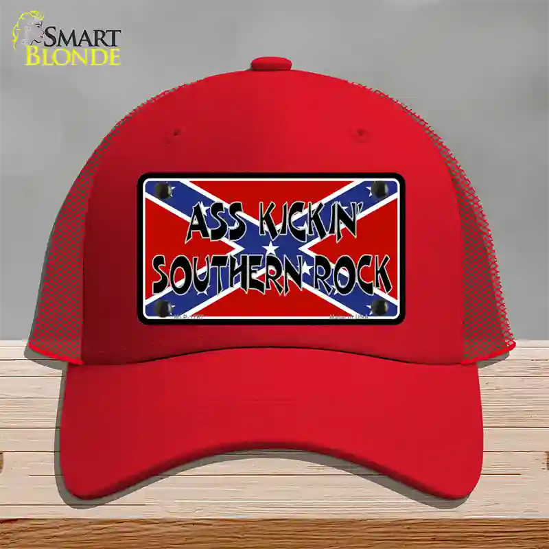 Southern Rock Confederate Flag Novelty License Plate Hat Mesh / Red