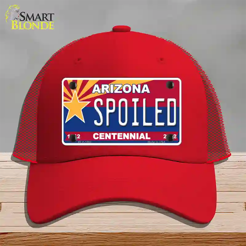 Arizona Centennial Spoiled Novelty License Plate Hat Mesh / Red